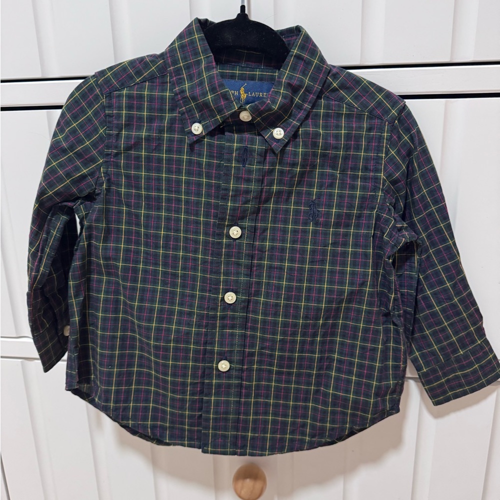 Ralph Lauren Kids plaid button down Shirt - Navy and Green